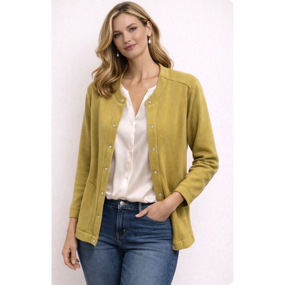 Cottagecore Petite XL Pearl Snap Front Cardigan fleece Pear green Fleece